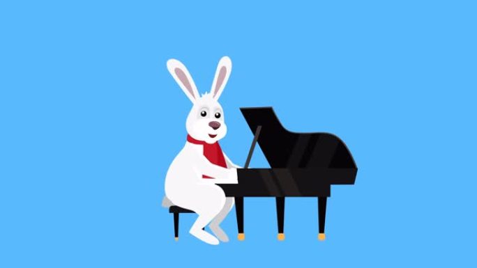 卡通小圣诞兔子平面人物音乐播放钢琴动画与Luma哑光