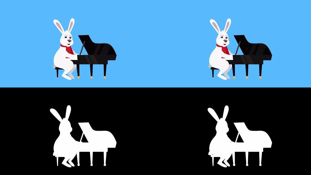 卡通小圣诞兔子平面人物音乐播放钢琴动画与Luma哑光