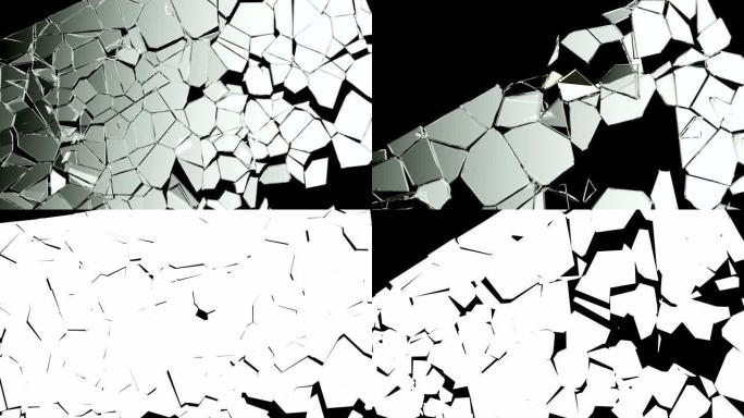 慢动作中破碎破碎的玻璃破坏。阿尔法哑光