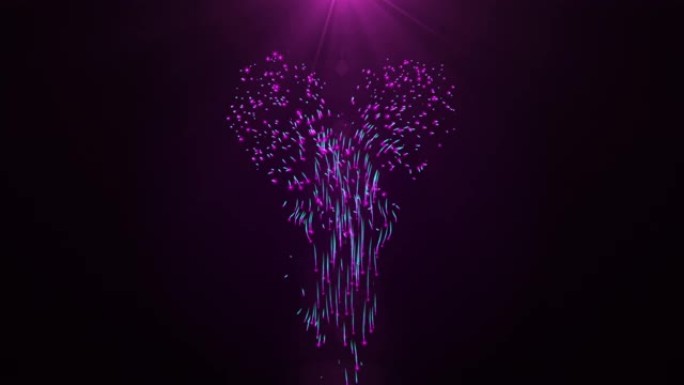 3D渲染心脏粒子落在带有耀斑光的黑暗背景上