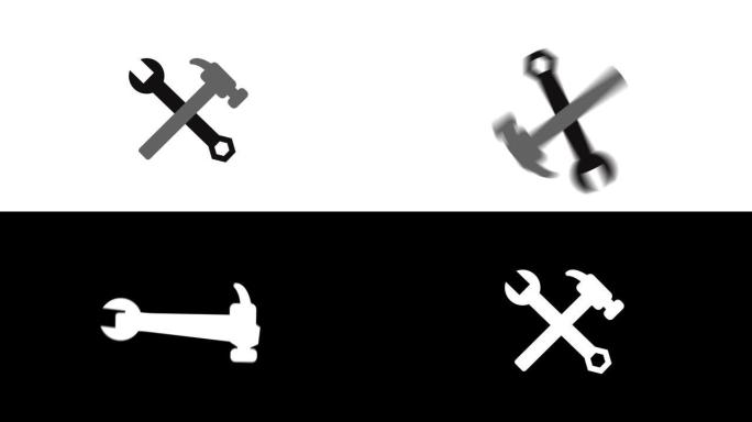 锤子和扳手轮廓图标动画视频。手绘像带有运动图形动画的符号一样，可以用作循环项，具有alpha通道，并
