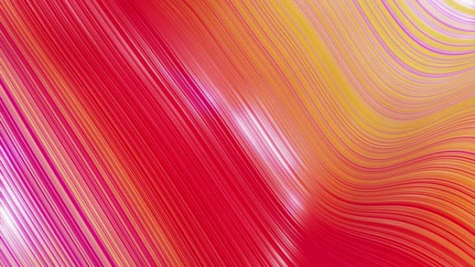 表面波浪的美丽抽象背景，红色黄色渐变，挤压线条作为条纹织物表面，在液体上有褶皱或波浪。4k环路。51