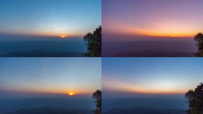 泰国洛伊，Phu Kradueng山视点的日落。延时视频