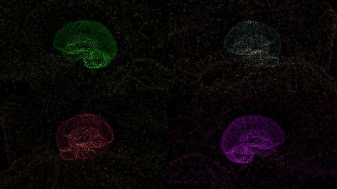 知识产权概念。抽象的大脑模型的小闪光粒子改变的颜色在空间中。