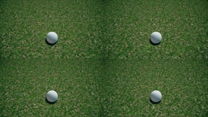 无品牌的高尔夫球在高尔夫球场球道或果岭上缓慢滚动-无缝循环