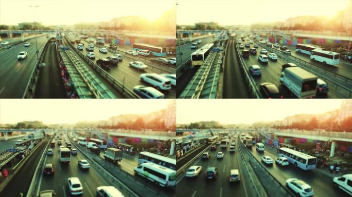 具有倾斜和换挡效应的城市城市道路，交通和基础设施建设上的延时汽车交通