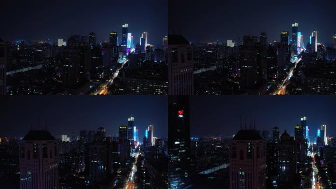 夜景照明南京市中心市区交通街空中全景4k中国