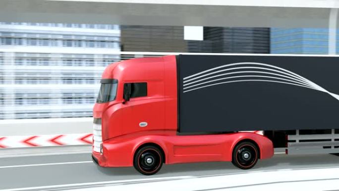 通用设计红色重型电动卡车在高速公路上行驶