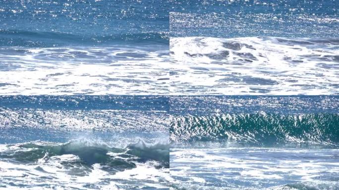 波浪飞溅浪花一朵朵海面起伏海浪冲击