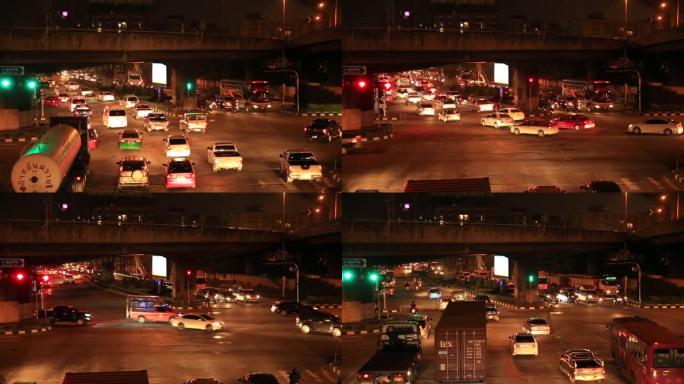 泰国曼谷市夜间繁忙交通的快速移动