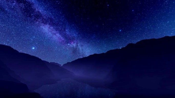 星光灿烂的夜空，银河在平静的山湖上