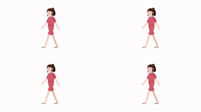 女孩步行循环2D动画