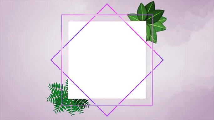 Aquarelle水彩动画装饰框，绿叶柔和的颜色粉红色和紫色文本空白