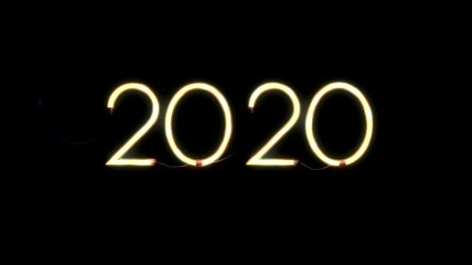 2020假日闪烁霓虹灯标志，无缝循环，对抗黑色
