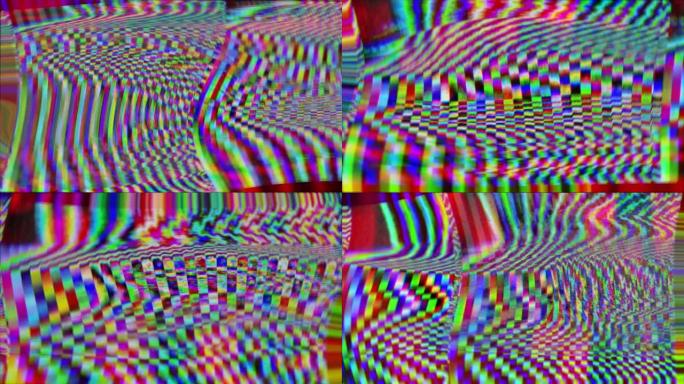 多色复古汽波迷幻彩虹色背景。计算机数据编译损坏