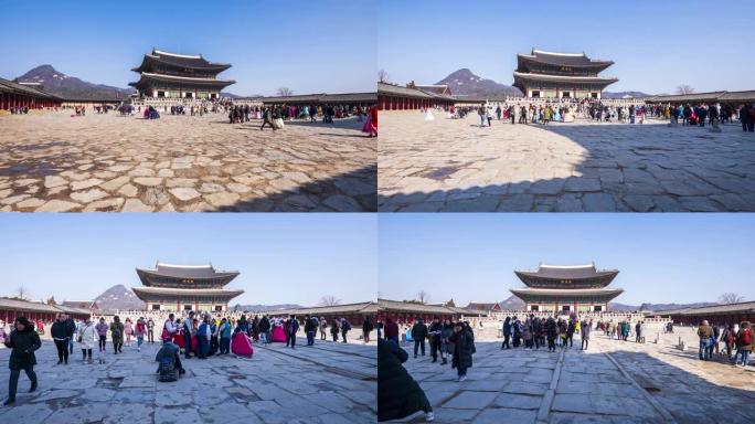 在韩国首尔市景福宫参观的4k Hyper lapse游客
