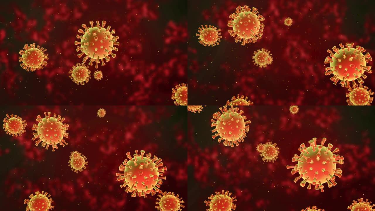 为2019 nCoV，传染性非典型肺炎和MERS冠状病毒3D渲染概念。