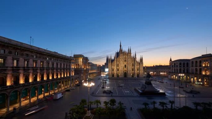 4K: 意大利米兰黎明时分的米兰广场