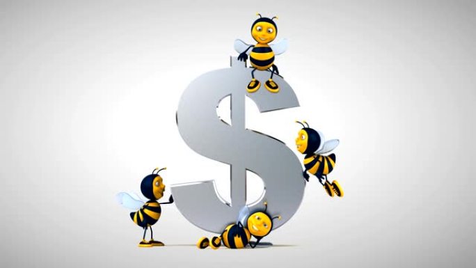 一美元旁边的有趣蜜蜂