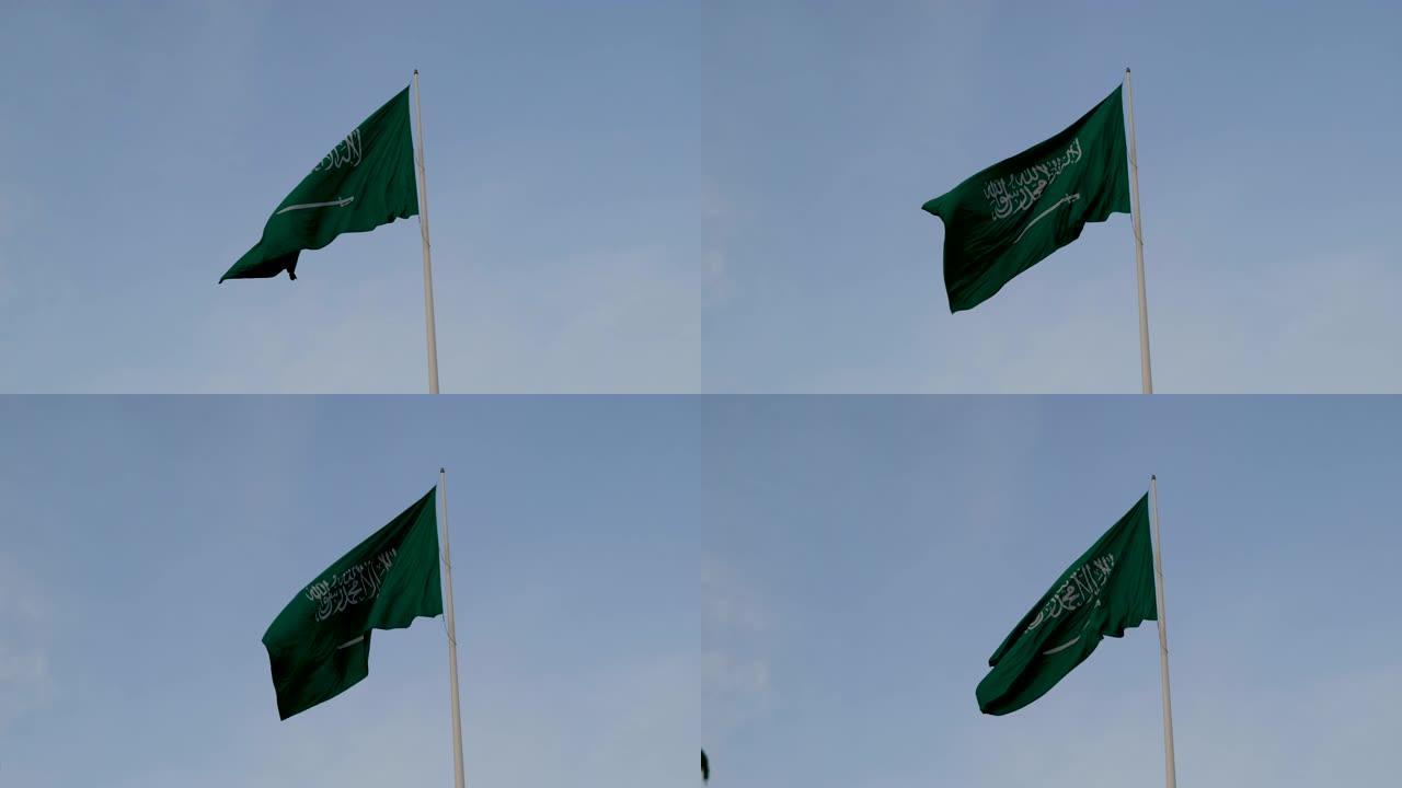 沙特阿拉伯的旗帜在风中飘扬-慢动作50帧/秒