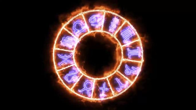十二生肖和名字文字效果标志在火焰光环上缓慢出现