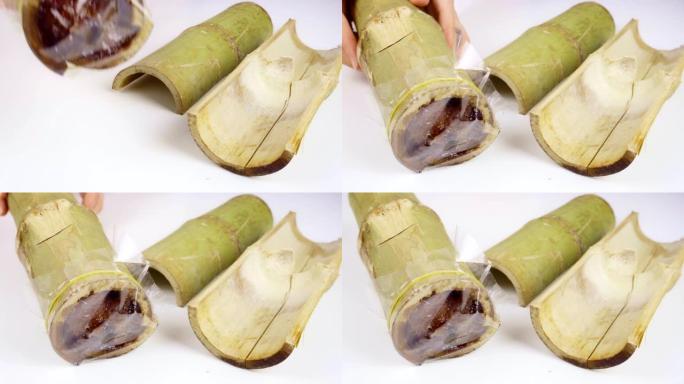 用椰奶和豆类在竹缝中油炸的糯米。