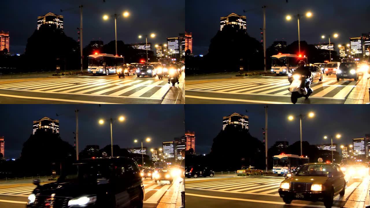 日本东京街头公共汽车和汽车上的警笛灯