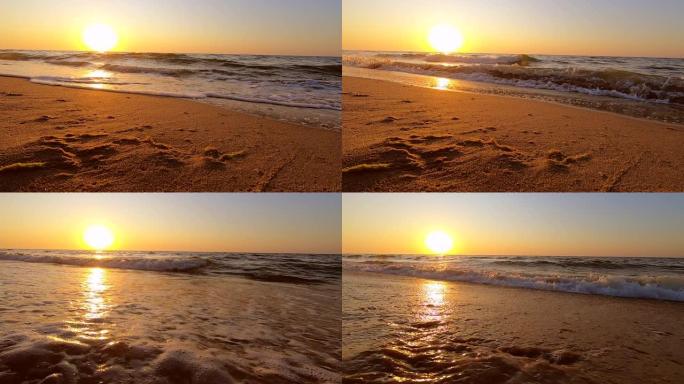 日落日出在海洋中破晓。水和海浪海洋景观