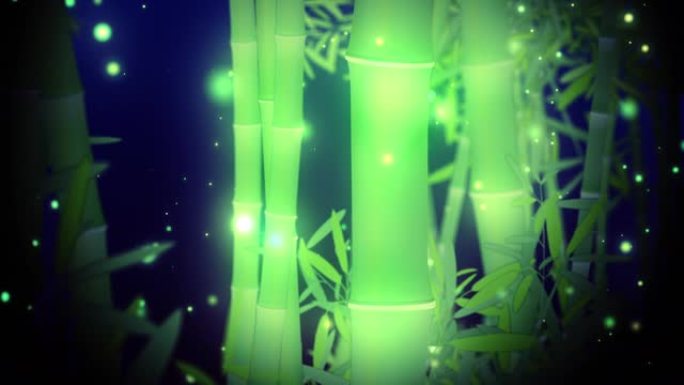 夜晚的竹场，灯光像萤火虫。
