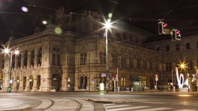 维也纳歌剧院，奥地利1080p延时夜