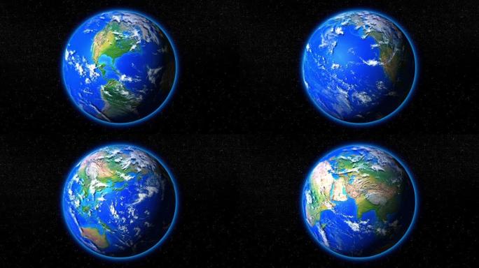 4K-行星地球在太空中旋转。循环逼真的旋转地球仪