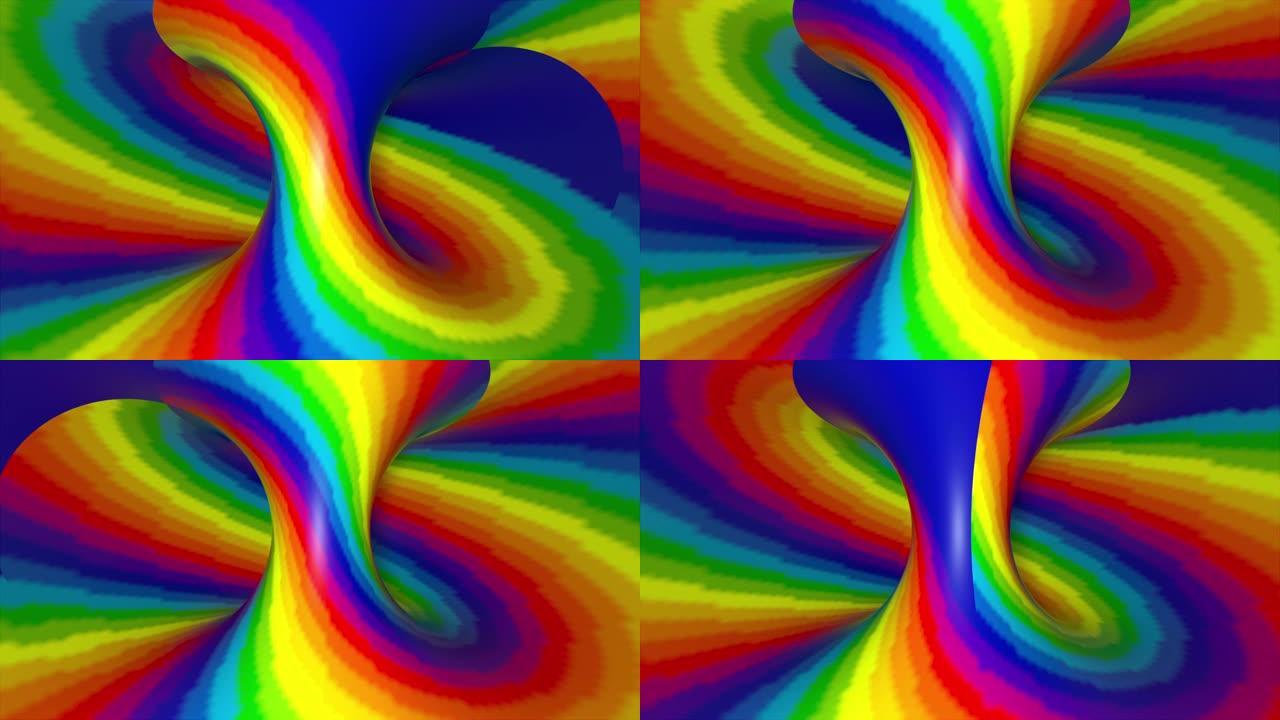 多色螺旋形，计算机生成。3d渲染抽象彩虹催眠动画背景