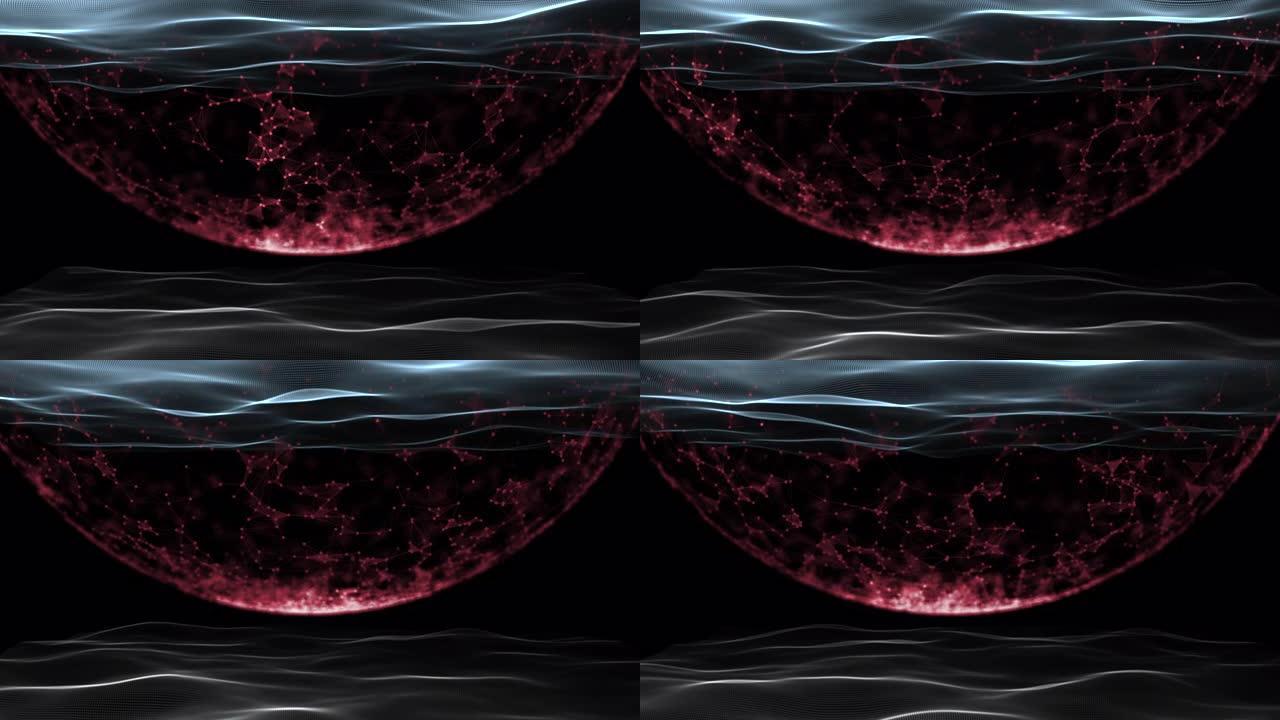 脉冲波环境中的红色能量3D渲染裁剪球体。