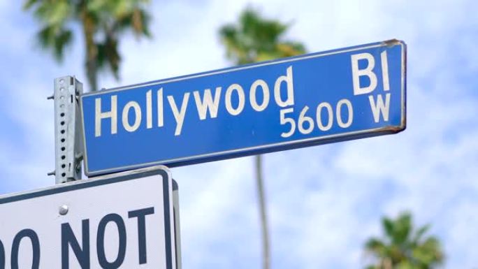 4k慢动作60fps的好莱坞大道街道标志和交通信号灯