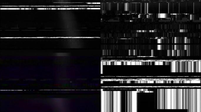 VHS故障模拟抽象数字动画旧电视。故障错误视频损坏。信号噪声。系统错误。独特的设计。信号不好。数字电