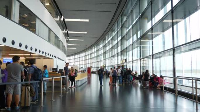 维也纳城市机场国际航站楼登机口大厅全景4k奥地利
