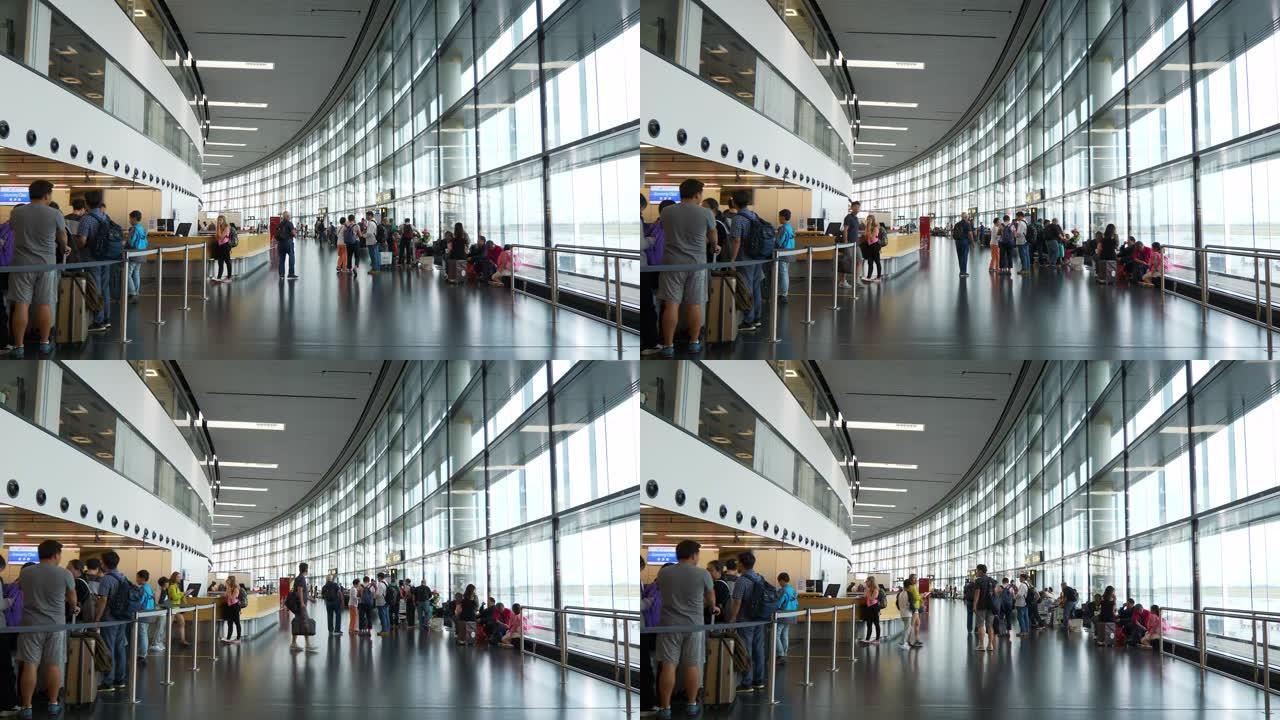维也纳城市机场国际航站楼登机口大厅全景4k奥地利