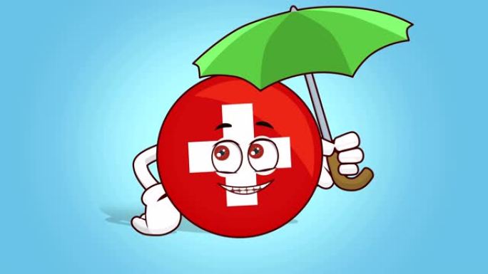 卡通图标旗瑞士在伞下面对动画