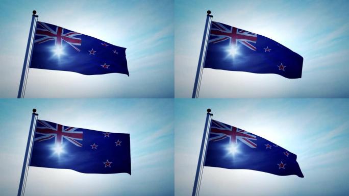 飘扬的新西兰国旗描绘了这个国家的国家象征- 4k