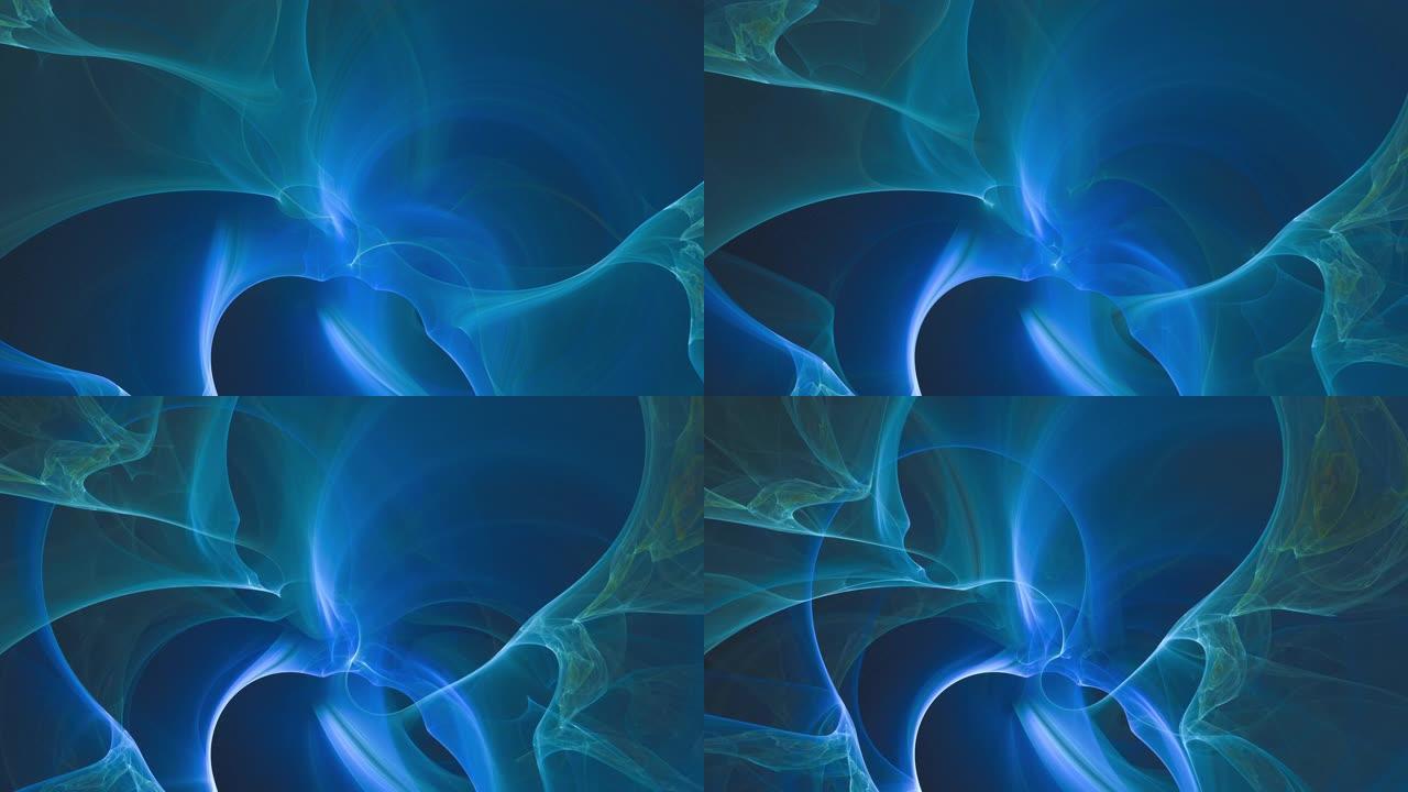 蓝色，绿色和白色抽象的高分辨率分形视频，其运动使人联想到风中的北极光或柔滑的面纱。