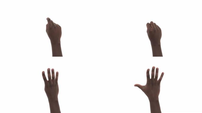 非裔美国男子显示数字一、二、三、四、五。肢体语言。孤立，在白色背景上