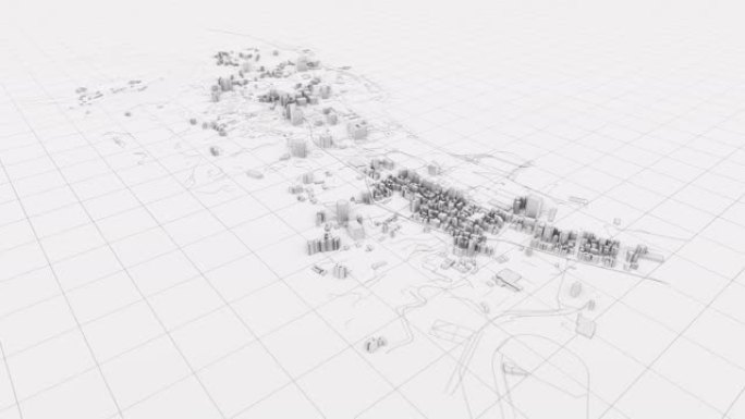 用虚拟空间中的建筑物和道路建造抽象的白色3D城市