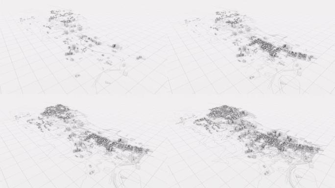 用虚拟空间中的建筑物和道路建造抽象的白色3D城市