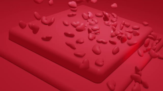 红色魅力落下的多边形心。情人节。活动背景。3D渲染可循环动画4k