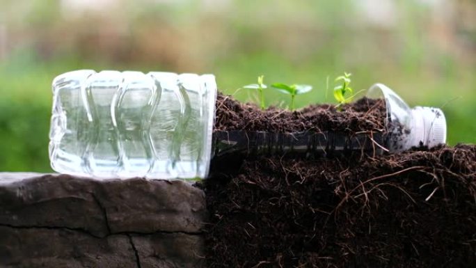 改变扔进地球的废旧塑料瓶，通过再利用来拯救世界来减少资源。生态绿色可持续生活理念，无塑料，零废物理念