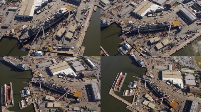 查尔斯顿南卡罗来纳州空中v84船厂从低到高盘旋的垂直视图