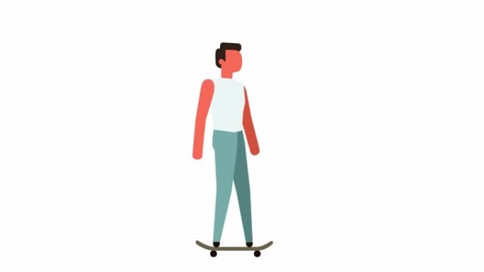简笔画象形彩色男子角色骑滑板卡通动画