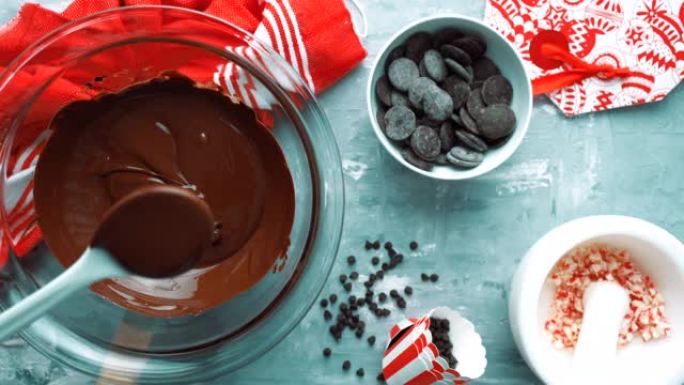 Candy Cane Bark - Melted Chocolate  Mix with Spoon