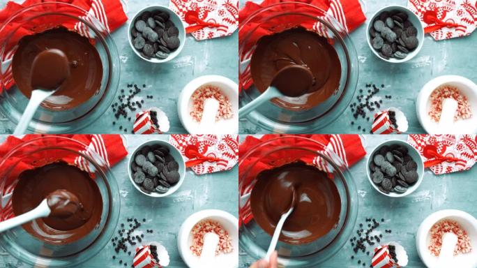Candy Cane Bark - Melted Chocolate  Mix with Spoon
