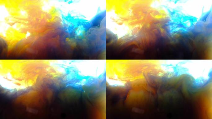 4K，水滴颜色，抽象混色，水滴颜色混色掉在水上的油漆彩色水滴，4k素材，
